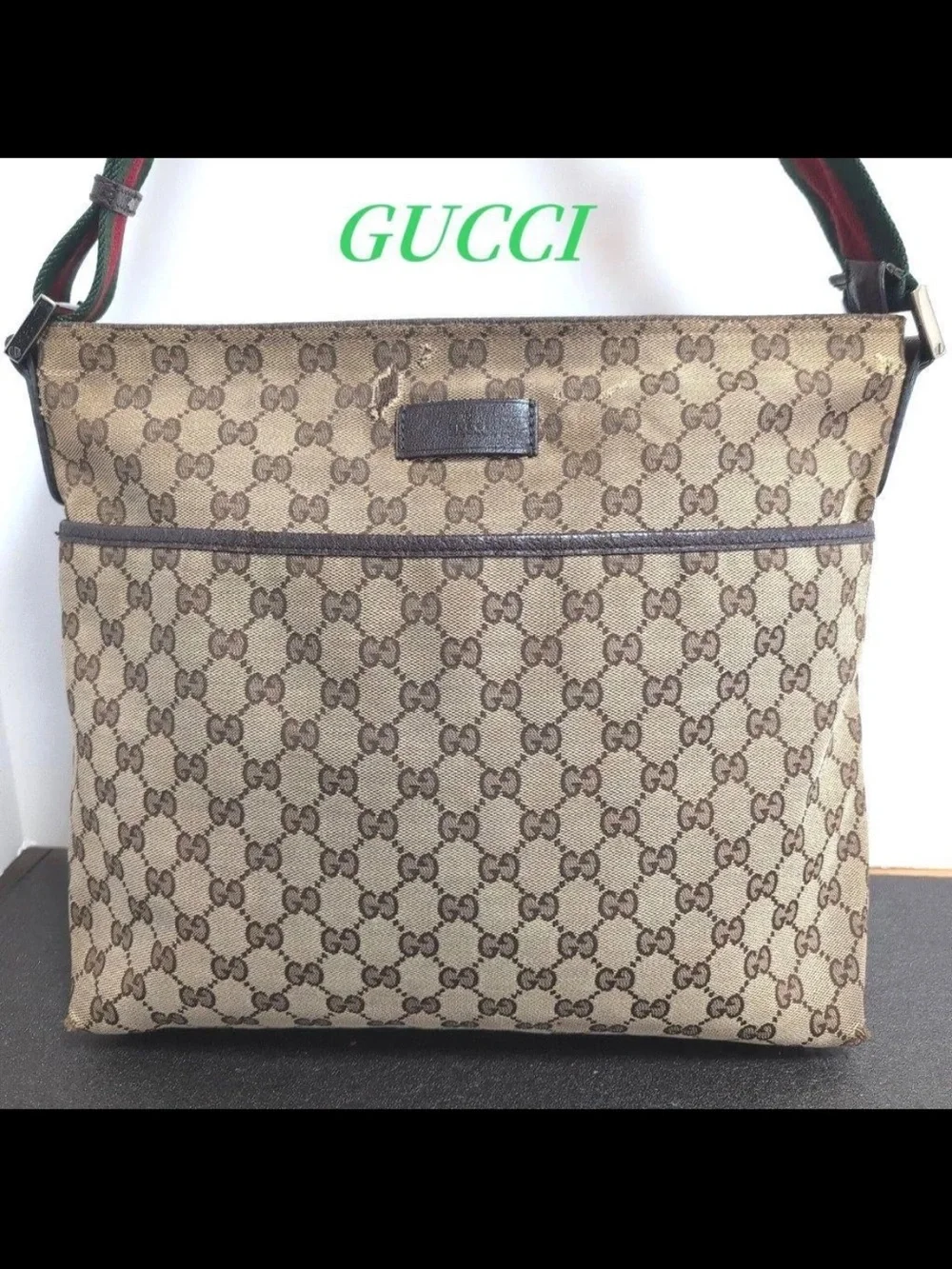 Gucci Beige & Brown Monogram Messenger Bag